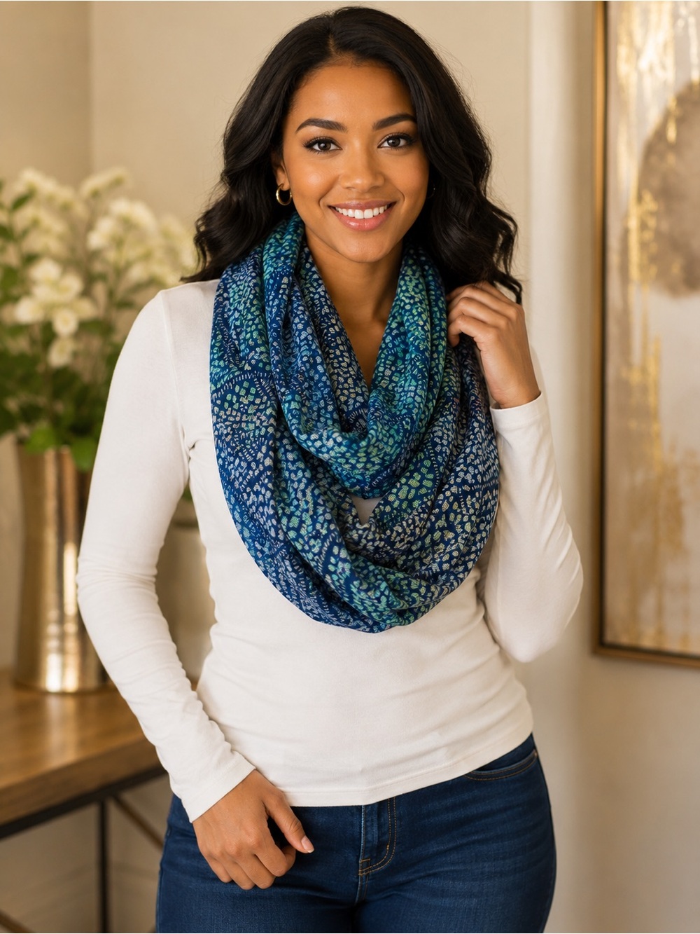 Pier 1 Imports Blue Geometric Infinity Scarf Lightweight Circle Loop Scarf
